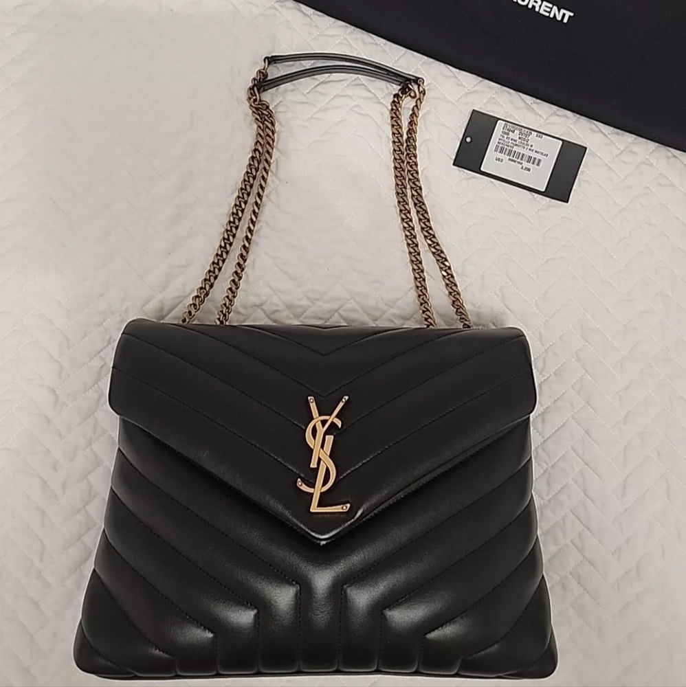 YSL Saint Laurent Loulou Medium Chain Monogram Bag Purse In Quilted Y Leather